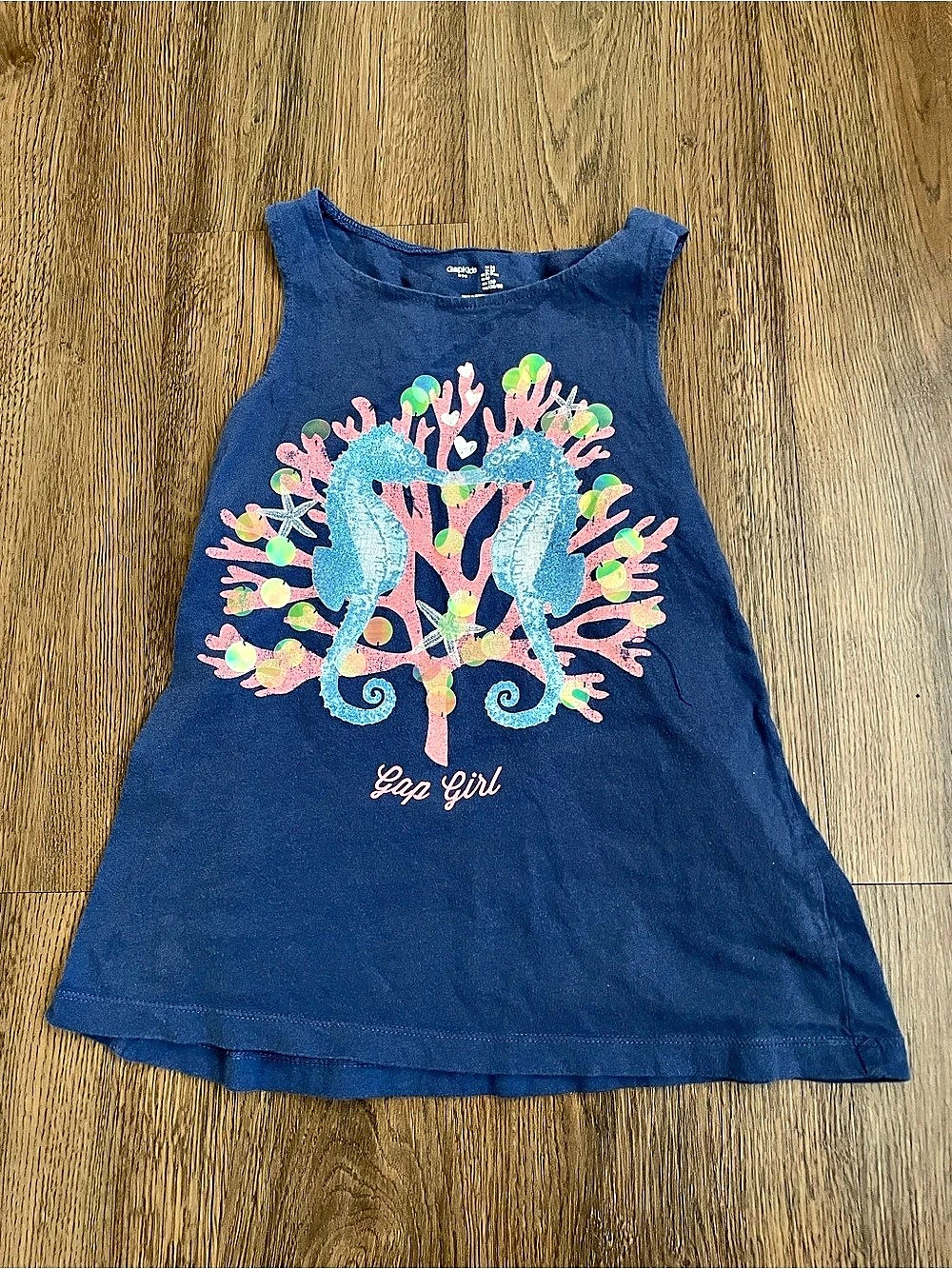 GapKids Girls Navy Blue Cotton Seahorse Tank Top Size M 8 Sequin